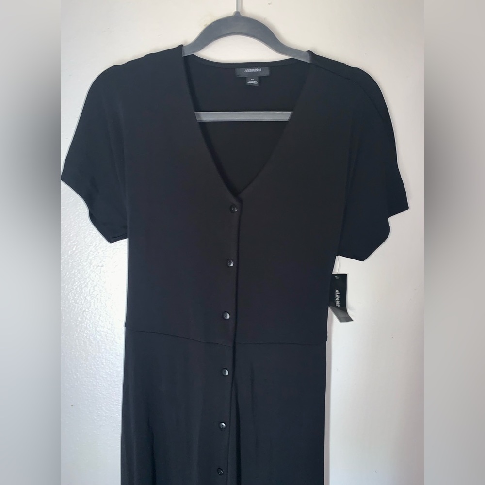 Alfani Black Midi Dress Button Front Short Sleeve (S; Black) - Picture 3 of 6